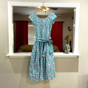 Cottagecore Boho Vintage 90s Long Midi Blue Floral Cotton Dress Size S Pockets